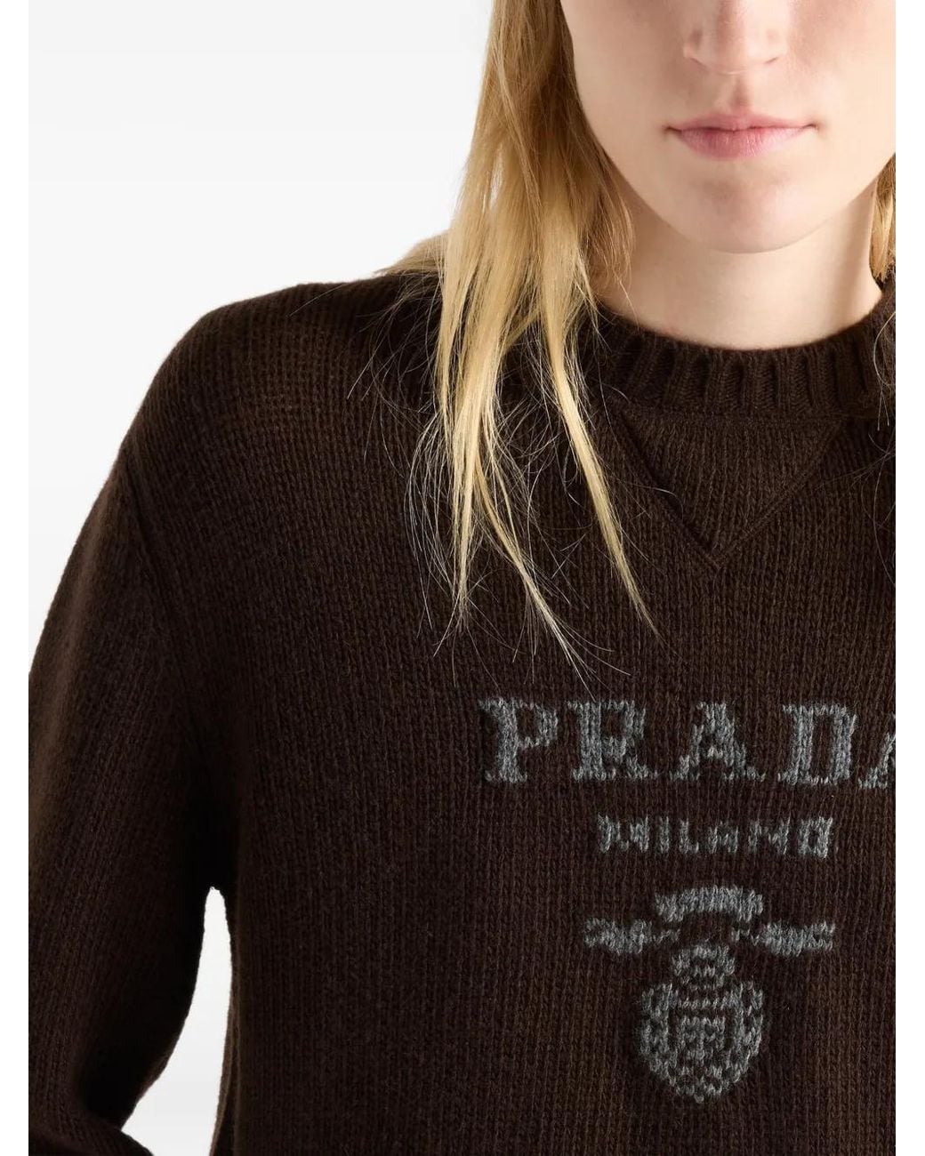 Pull À Logo Prada en coloris Brown