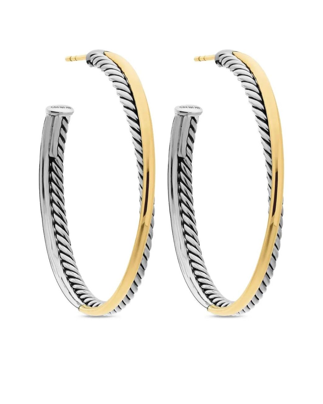 David Yurman Metallic 18Kt And Sterling Crossover Hoop Earrings (44Mm)
