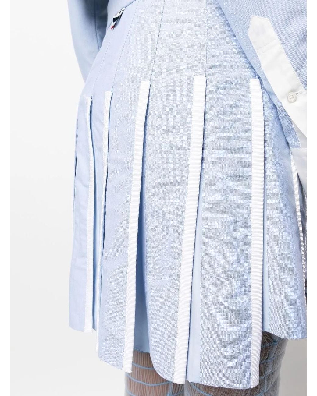 Thom Browne Blue Pleated High-Waist Skirt