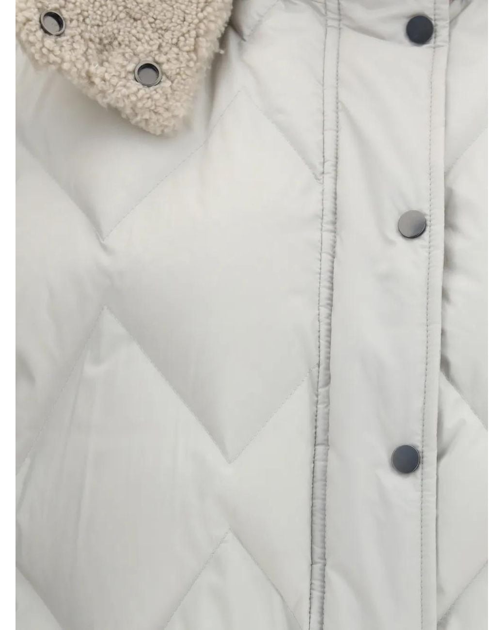 Brunello Cucinelli White Padded Shearling-Trim Gilet