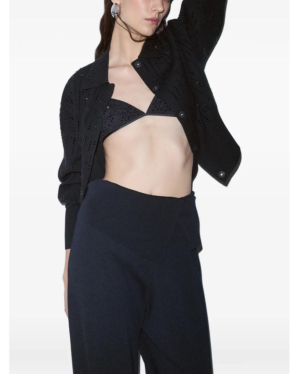 Liu Jo Black Fold-Over Waist Knit Trousers