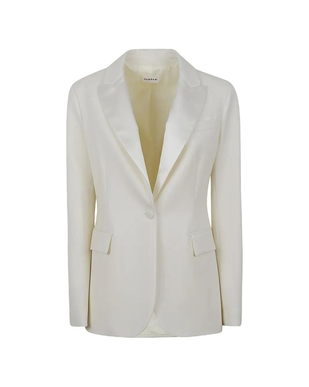 P.A.R.O.S.H. White Liliuxy Satin-Lapel Single-Breasted Blazer