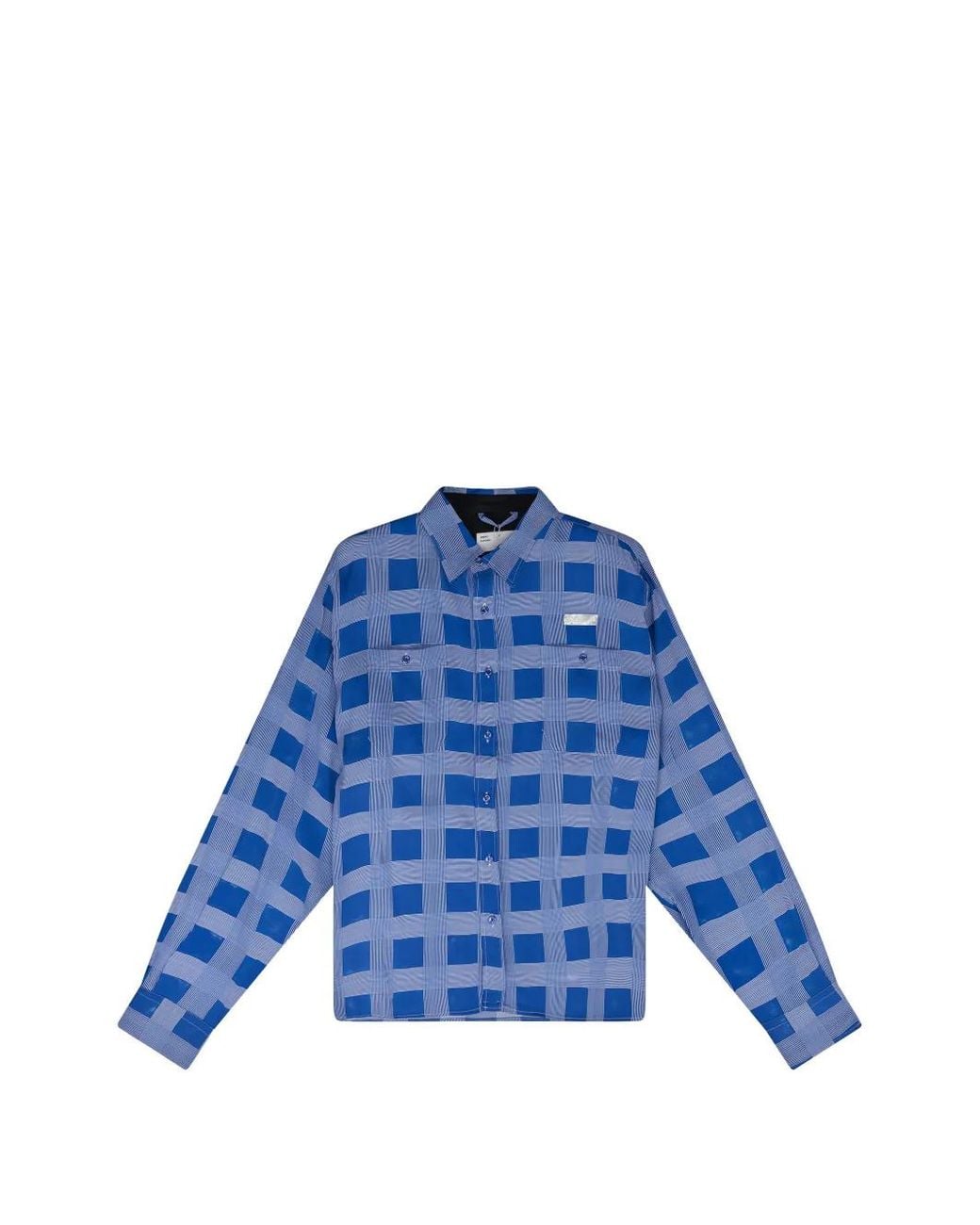 4SDESIGNS Blue Plaid-Pattern Buttoned Shirt for men