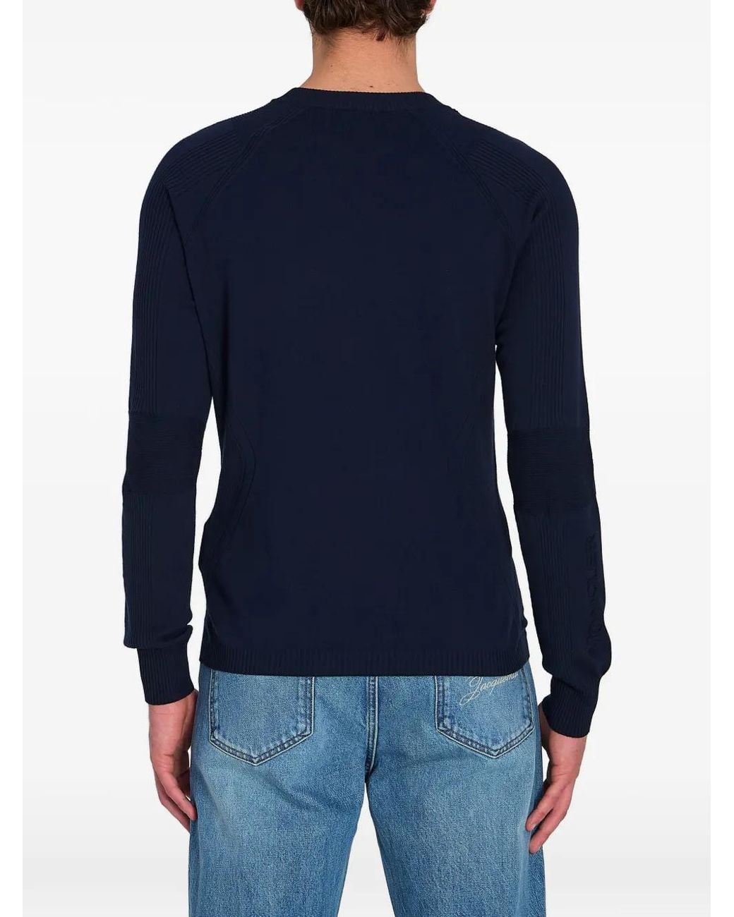 Moncler Blue Ribbed Round-Neck Knit Sweater for men