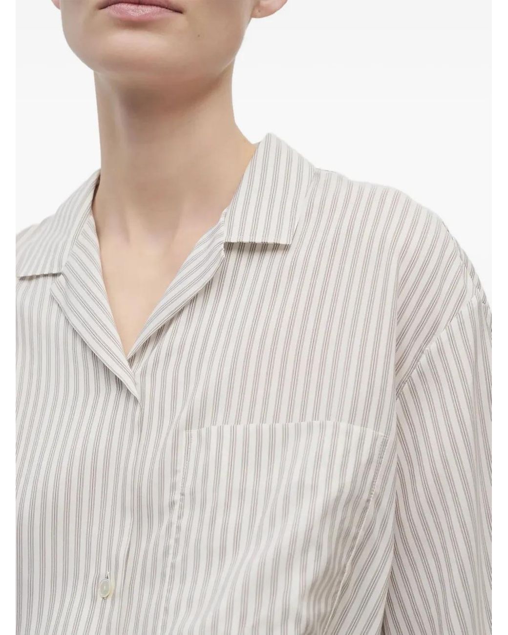 The Row White Striped Short-Sleeve Shirt