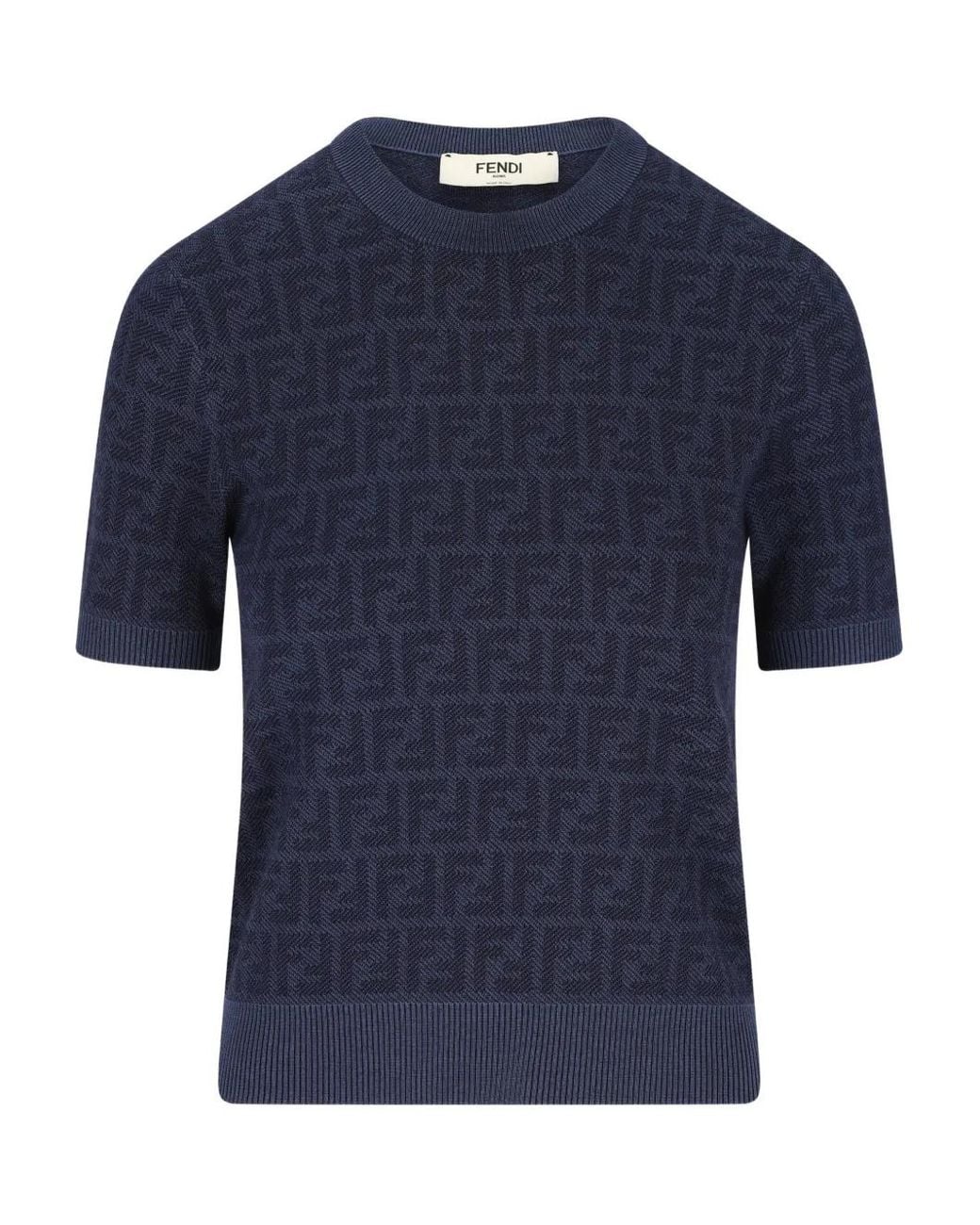Fendi Blue Jacquard Ribbed T-Shirt