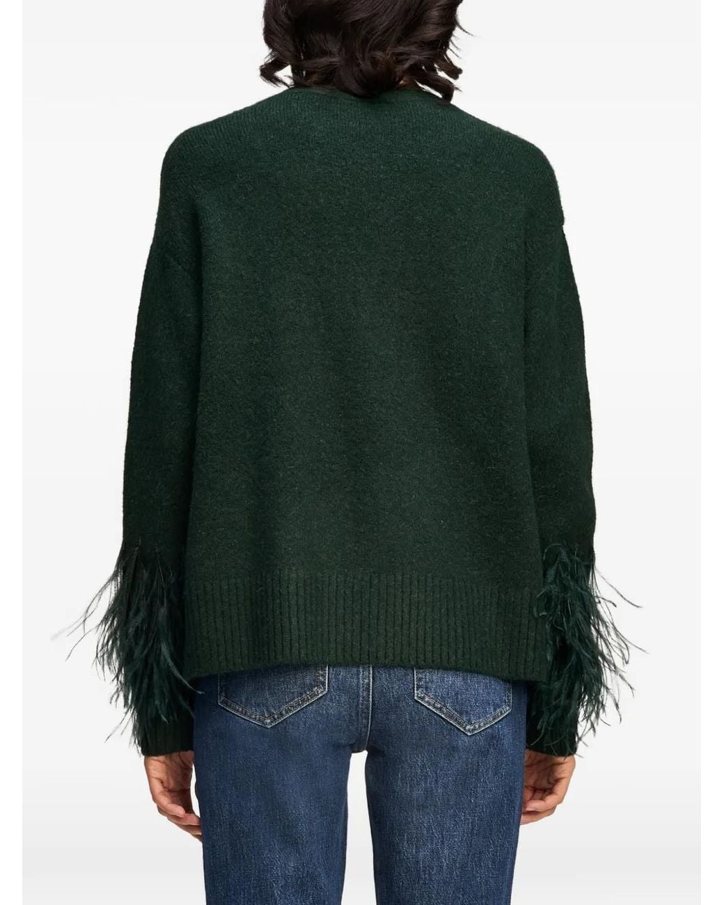 Cinq À Sept Green Briana Feather-Trim Cardigan