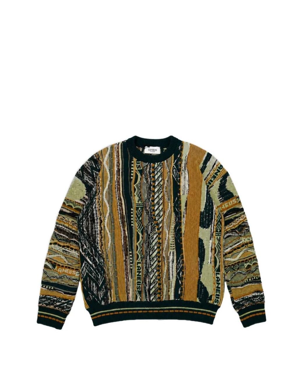 Laneus Green Patterned Jacquard-Knit Sweater for men
