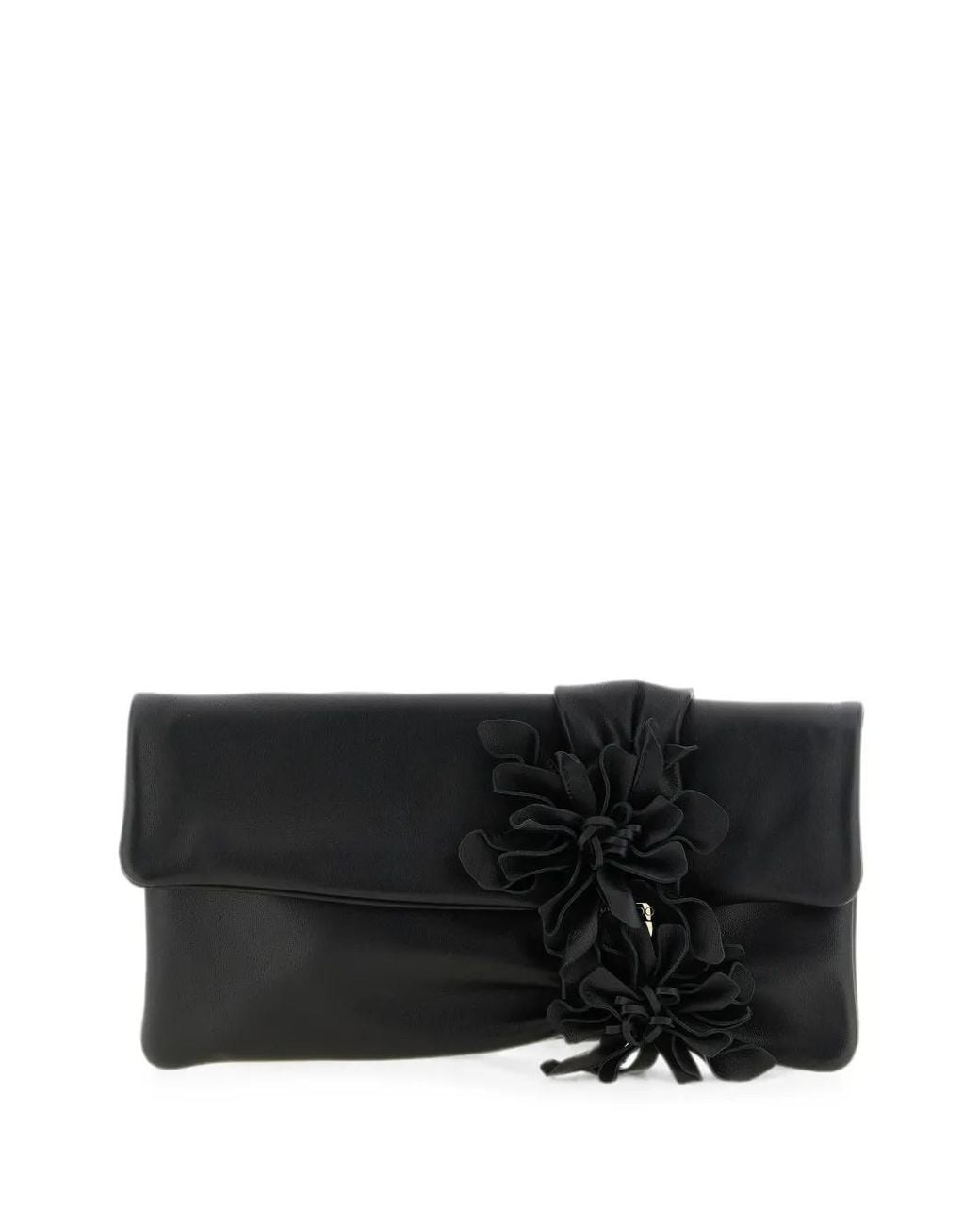 Jimmy Choo Black Zandra Floral-Appliqué Clutch Bag