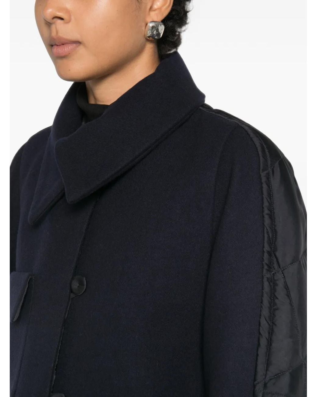 FRANCESCA MARCHISIO Blue Quilted-Panel Drawstring Coats