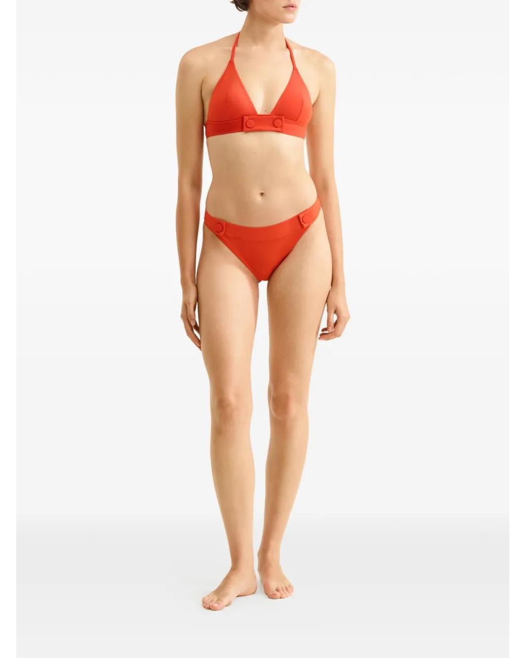 Eres Red Triangle-Cup Button-Detail Bikini Top