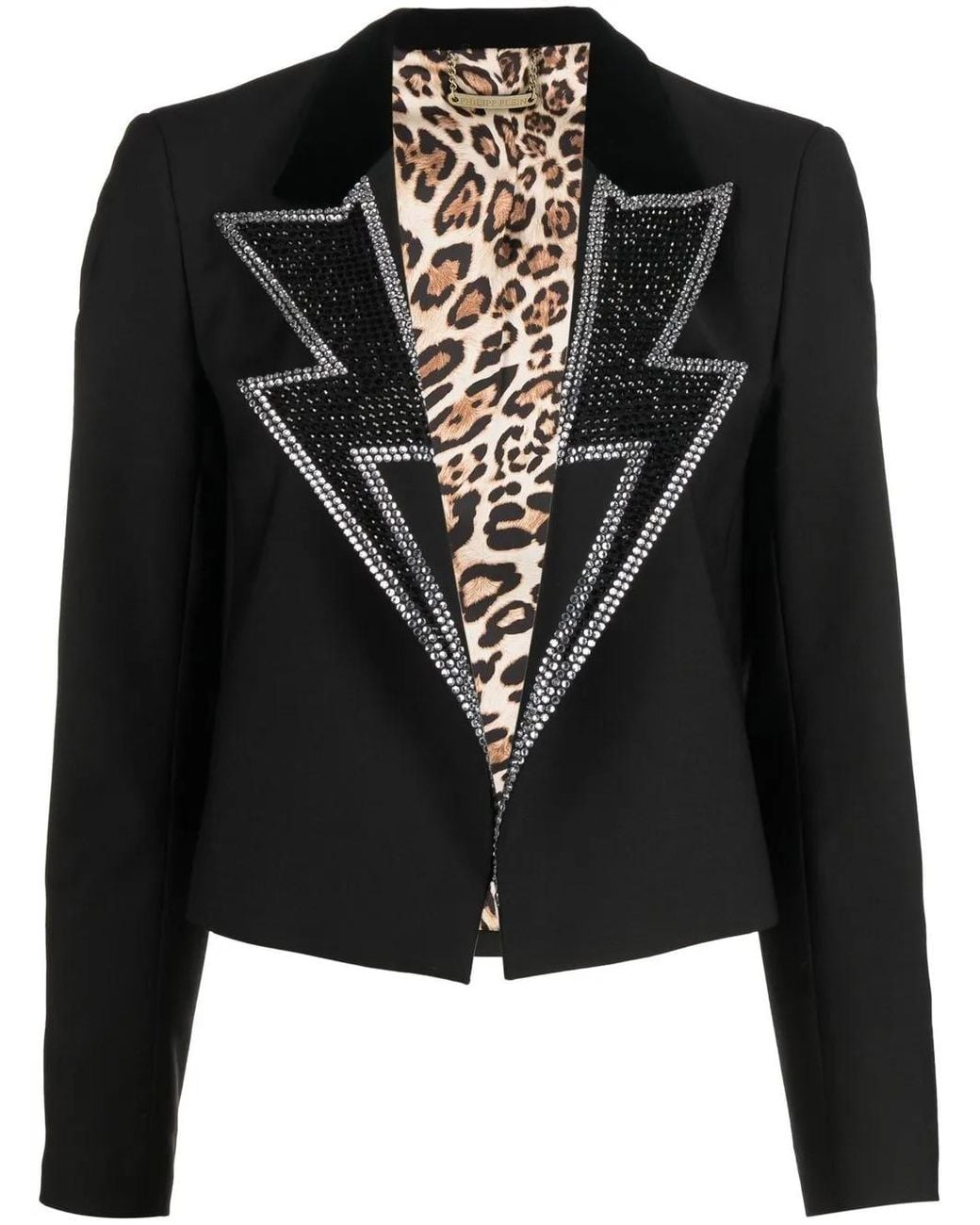 Philipp Plein Black Rhinestone Cropped Blazer