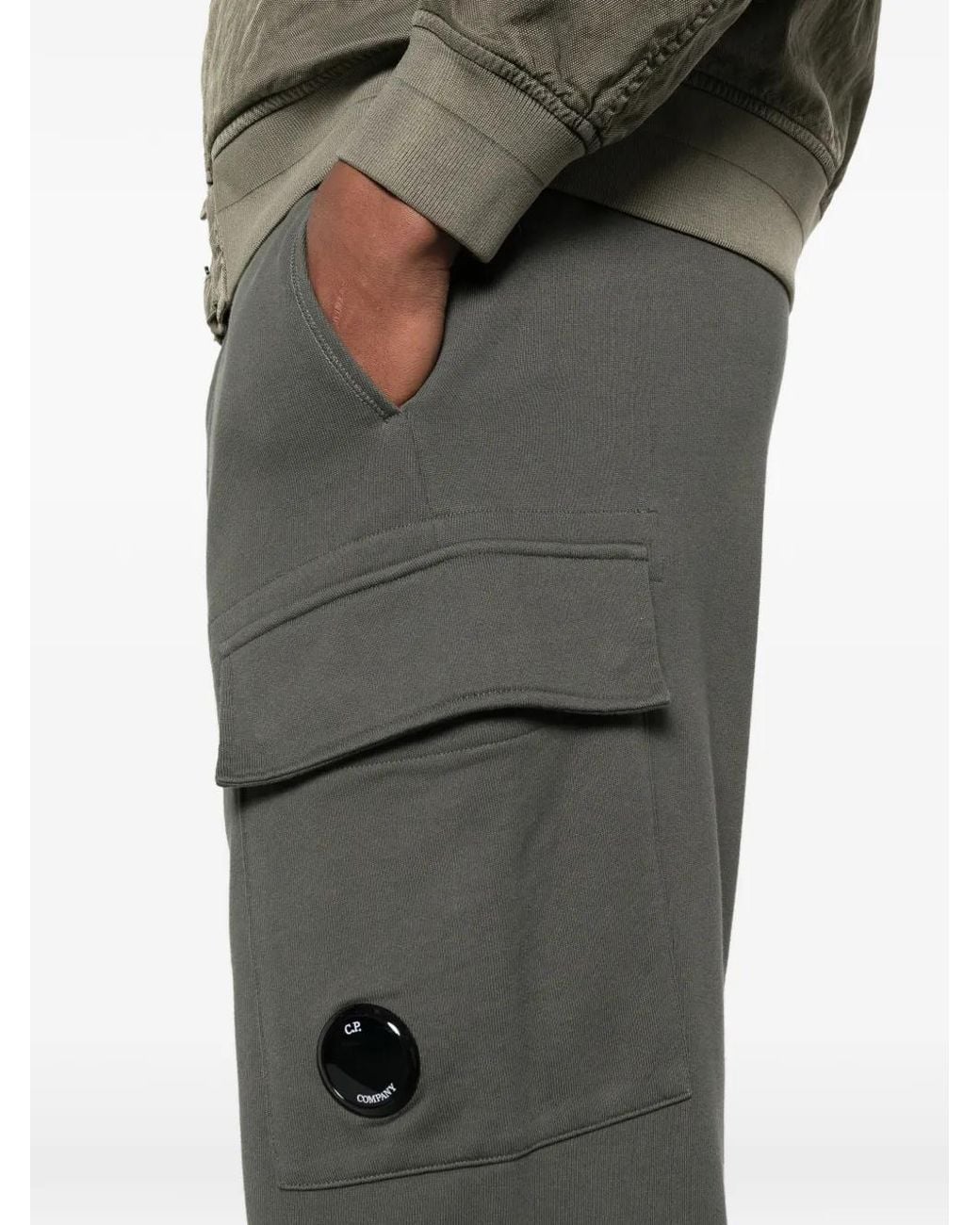 C P Company Gray Diagonal Raised Fleece Cargo Sweatpants for men