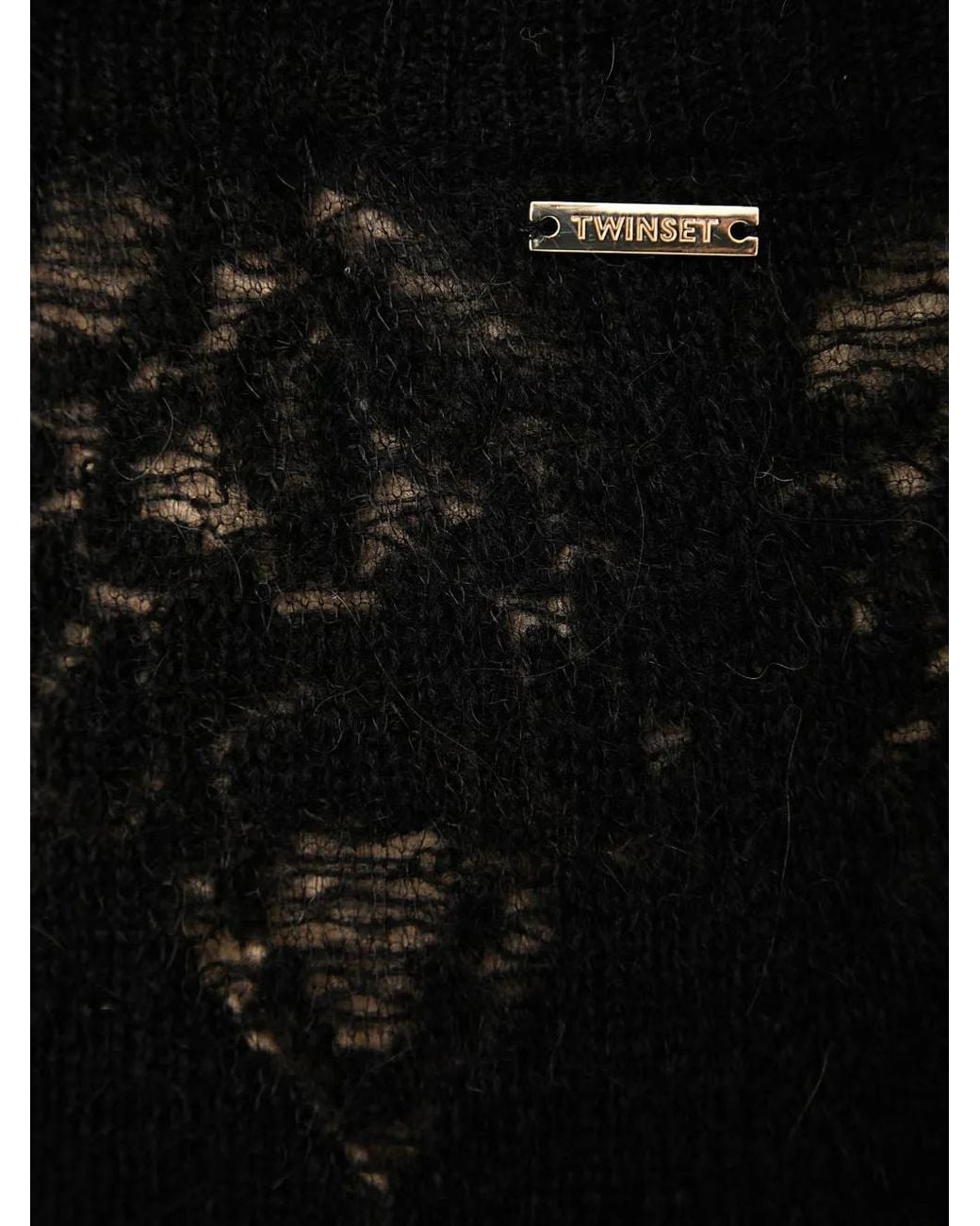 Twinset Black Lace-Knit Straight-Leg Trousers