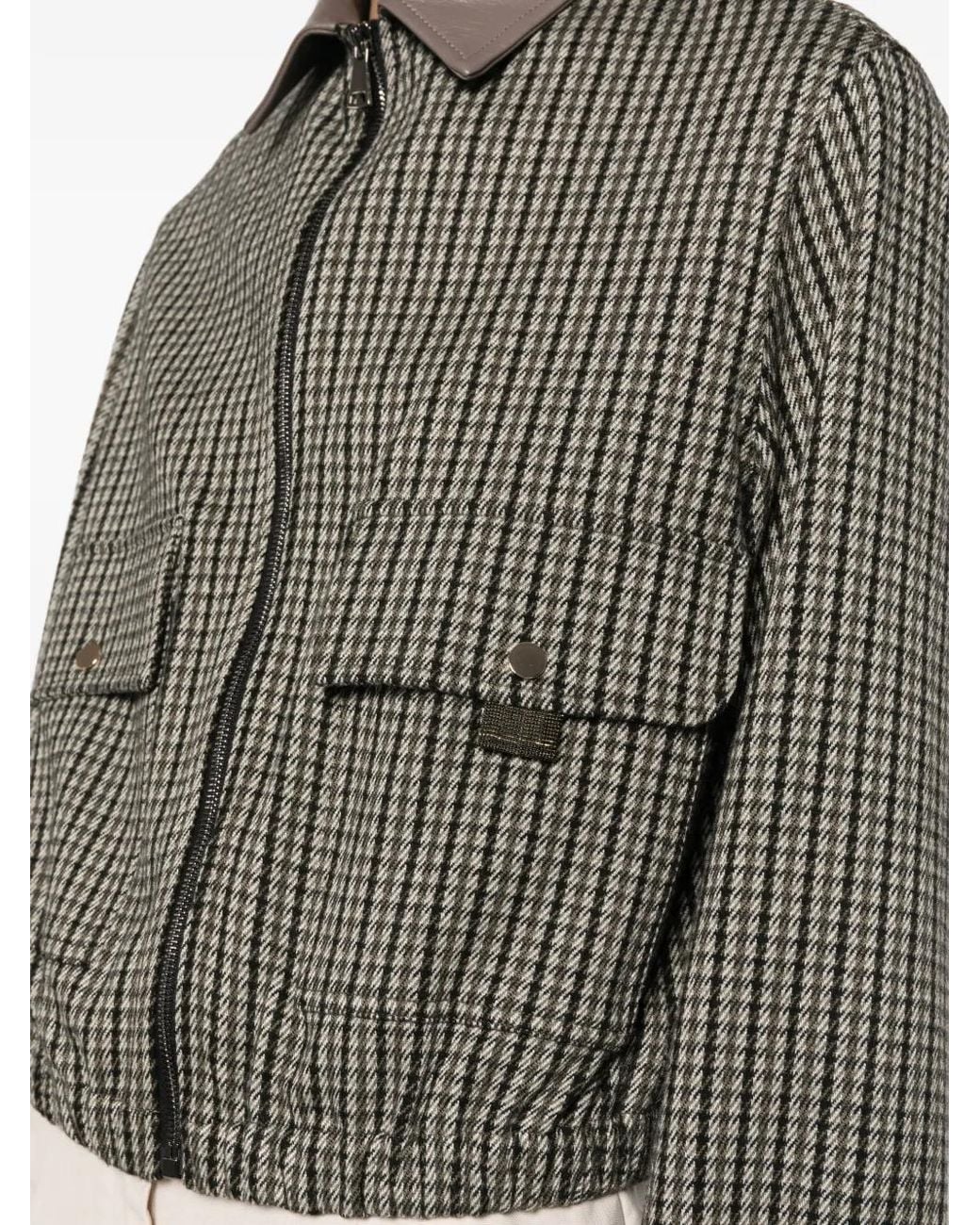 Fabiana Filippi Gray Check-Pattern Zip-Up Jacket