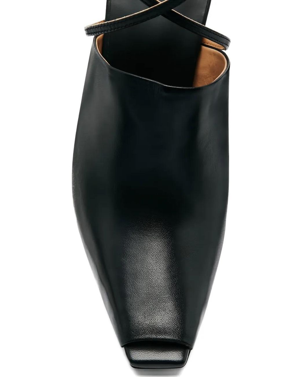 Patrizia Pepe Black Sabot Ankle Strap Leather Sandals