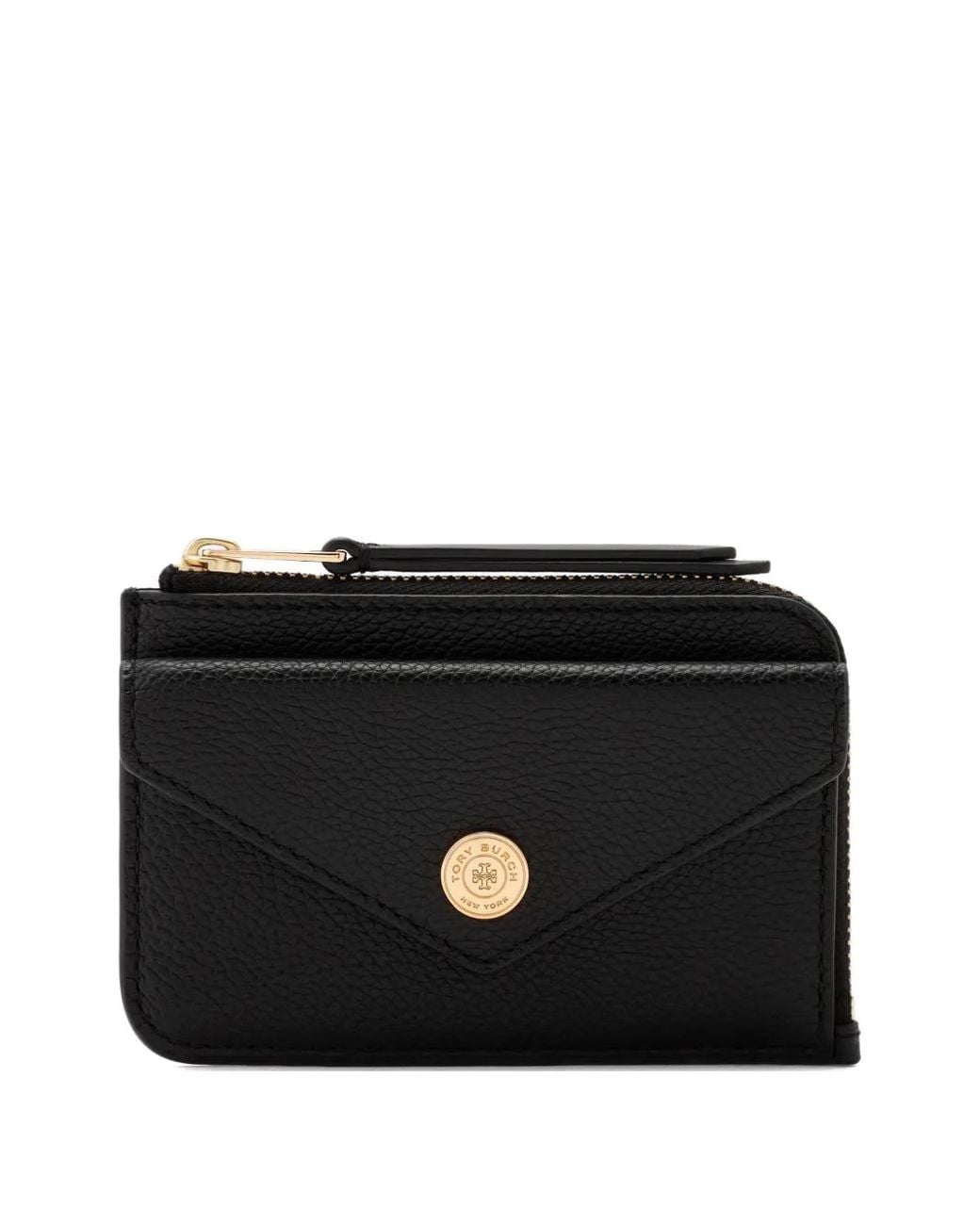 Tory Burch Black T Monogram Pebble Envelope Zip Card Case