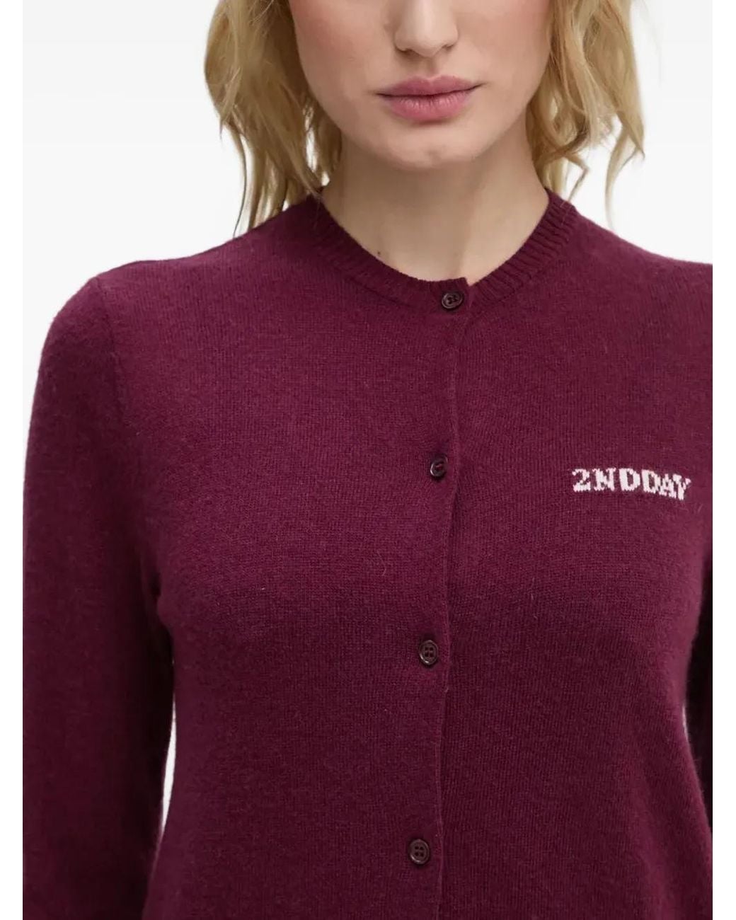 Day Birger et Mikkelsen Purple Logo-Intarsia Cardigan
