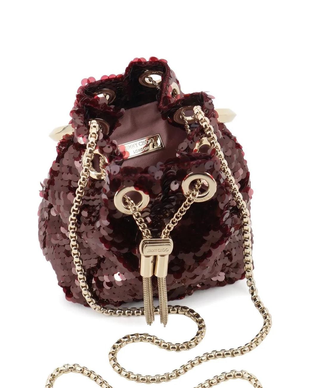 Jimmy Choo Red Bon Bon Sequin-Embellished Bucket Bag