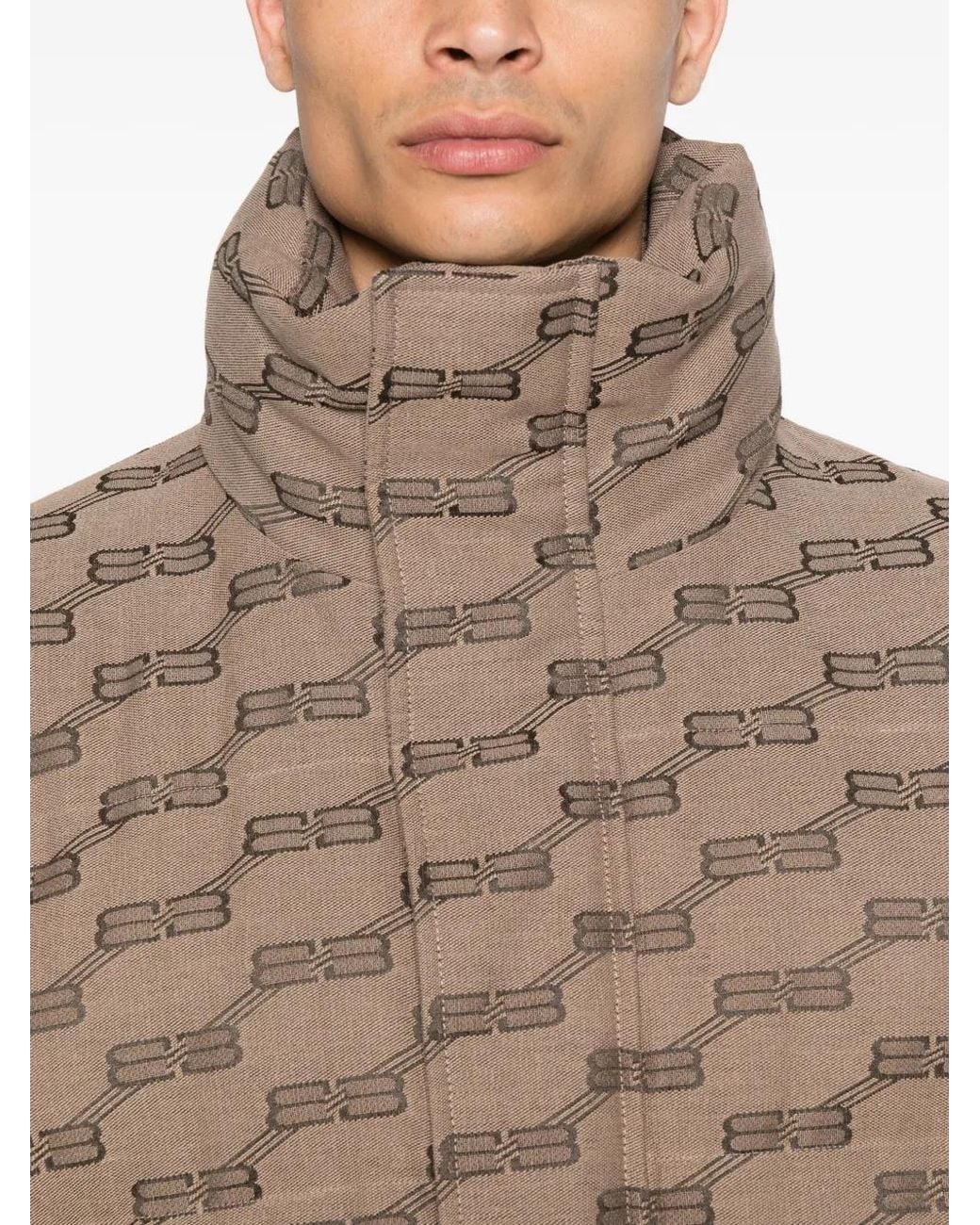 Balenciaga Brown Logo-Pattern Quilted Padded Jacket for men