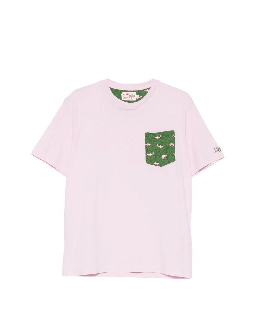 Mc2 Saint Barth Pink T-Shirt Blanche À Poche À Imprimé Requin for men