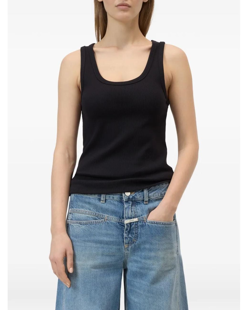 Closed Black Ribbed Tank Top