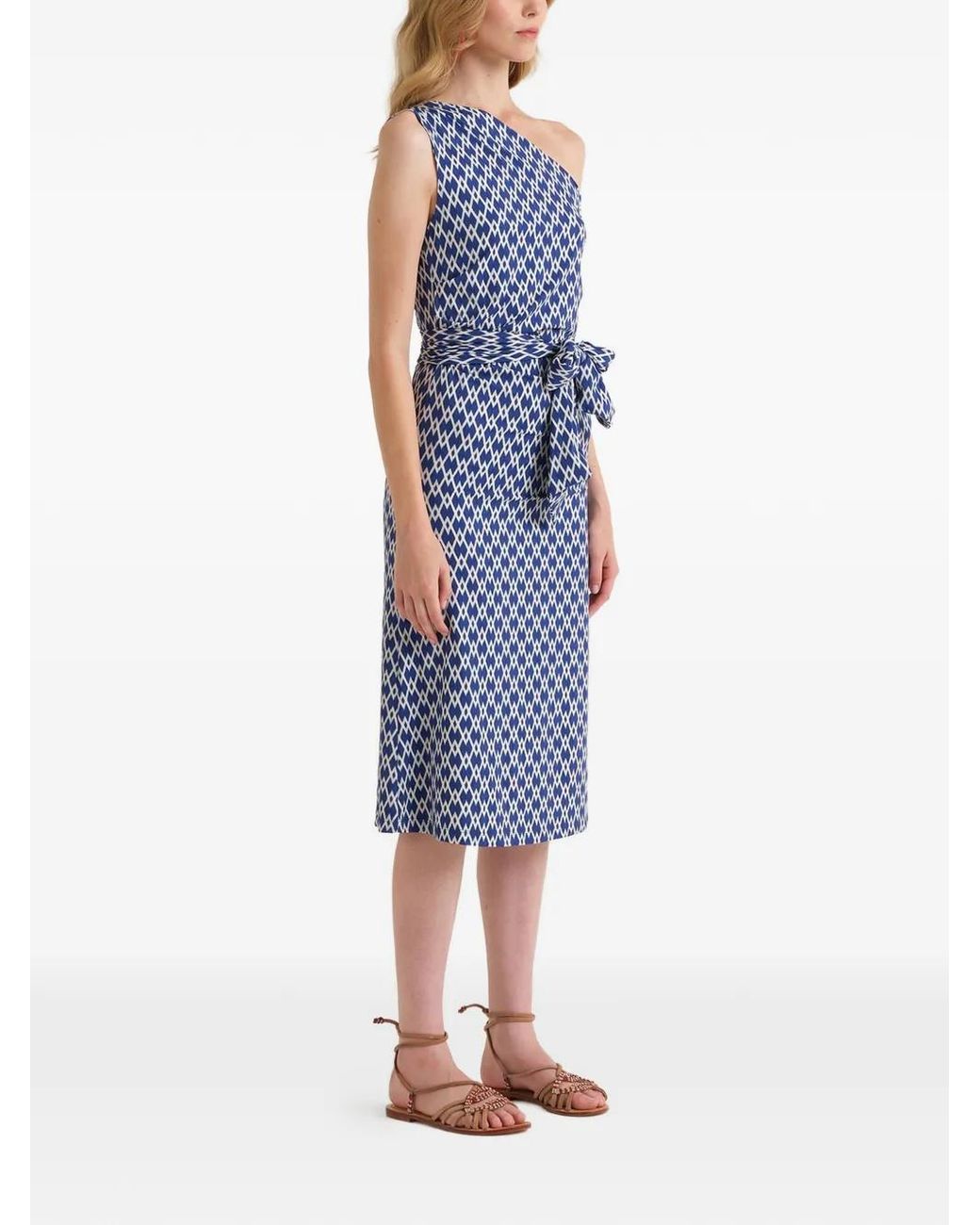Maliparmi Blue Geometric-Pattern Midi Dress