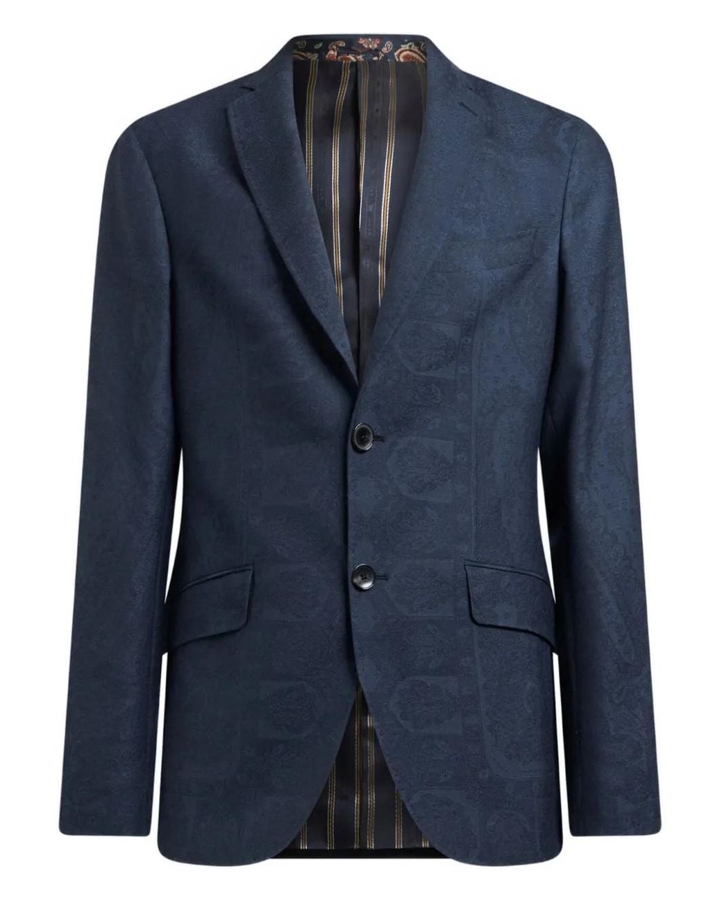 Etro Blue Wool Blazer With Print for men