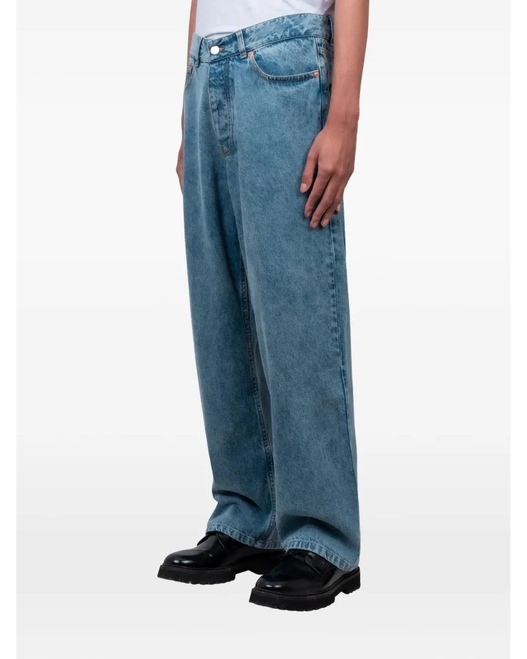 by Parra Blue Graphic-Patch Washed Jeans for men