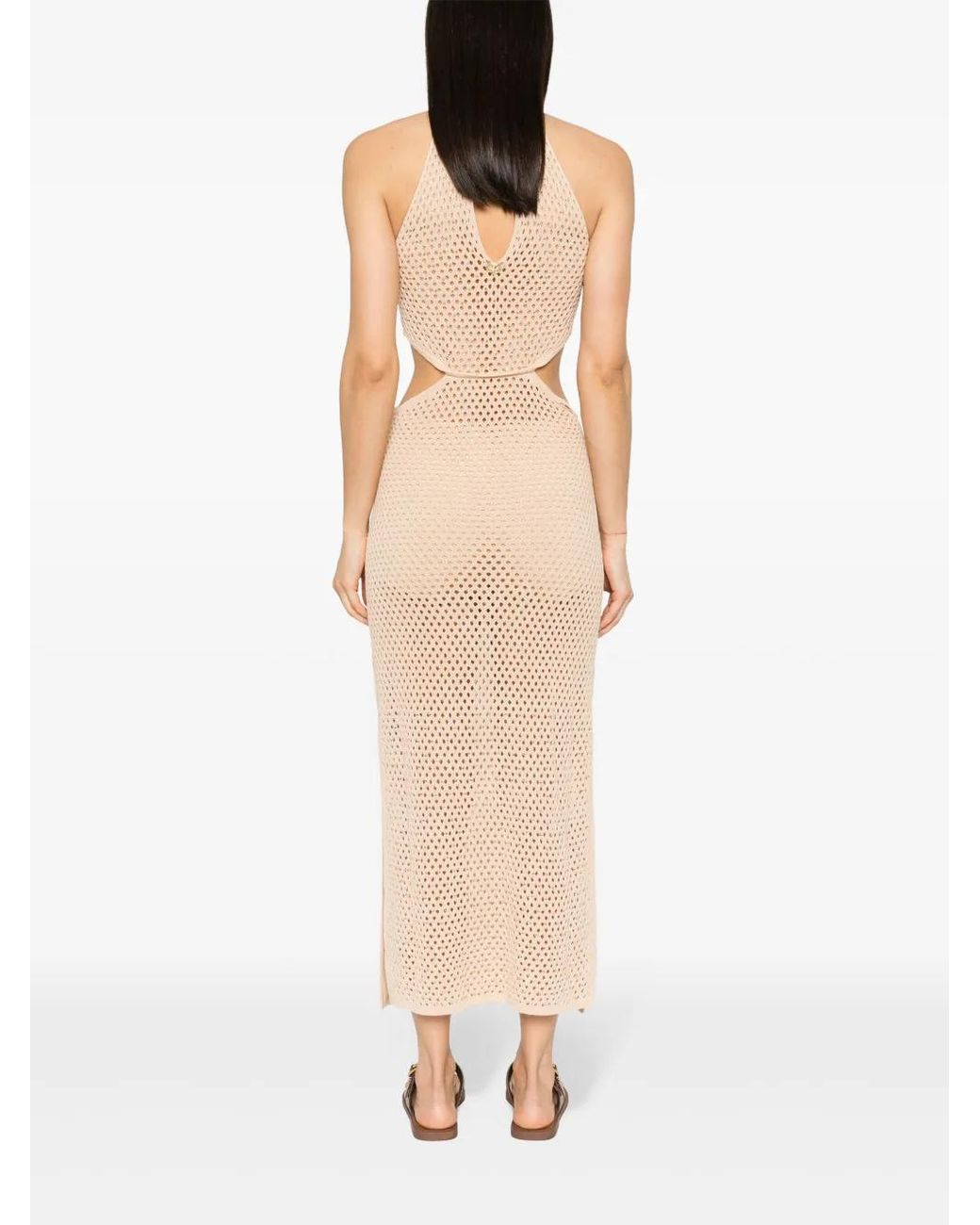 Twinset Natural Rhinestone Open-Knit Maxi Dress