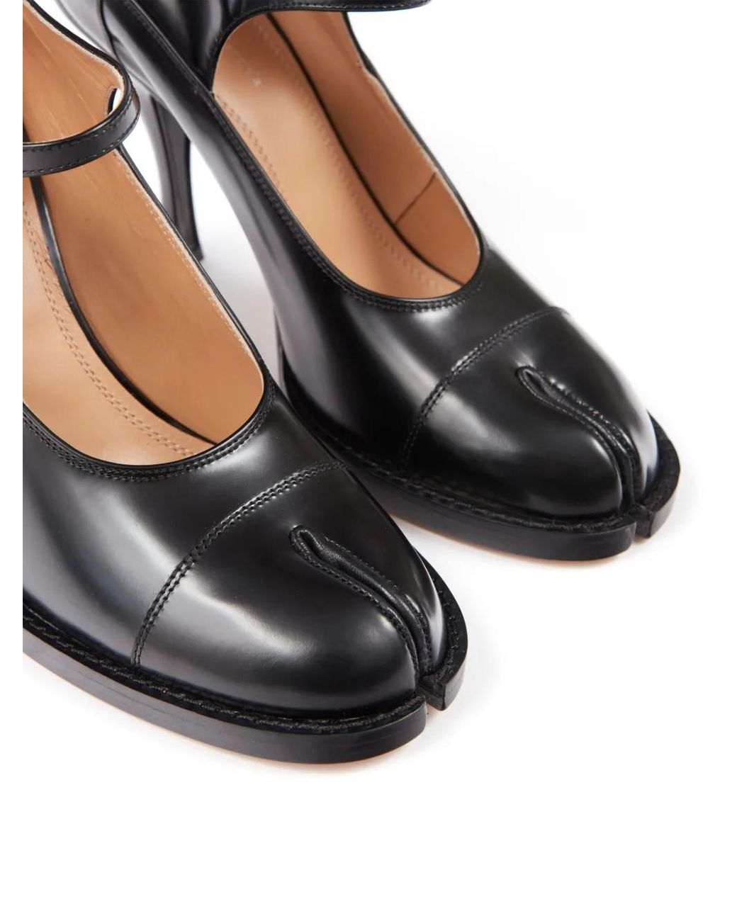 Maison Margiela Black Tabi Toe Leather Ankle-Strap Pumps