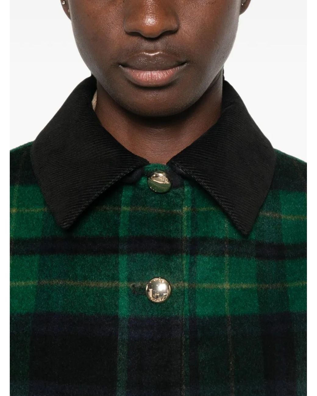 Maje Green Reversible Cropped Check Jacket