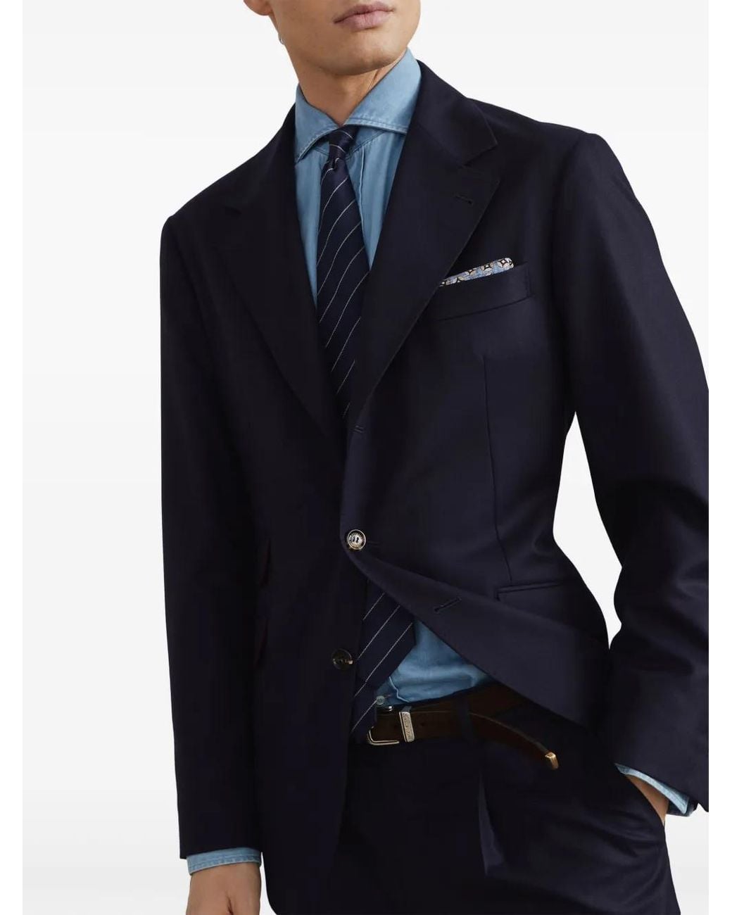 Brunello Cucinelli Blue Single-Breasted Wool Blazer for men