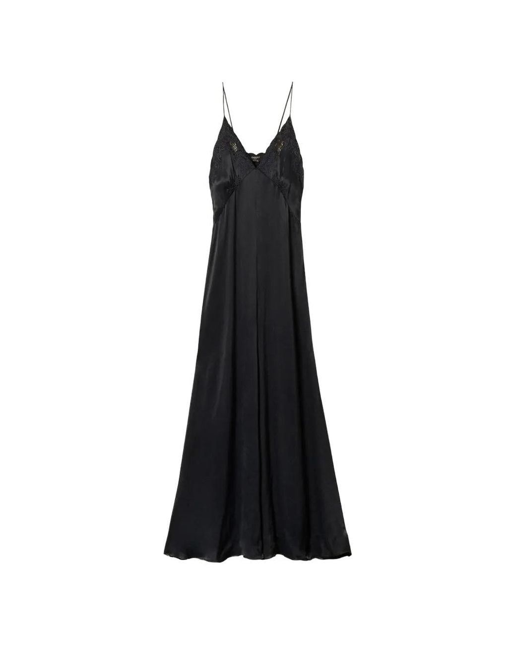 Twinset Black Long Envers Satin Dress With Embroidery
