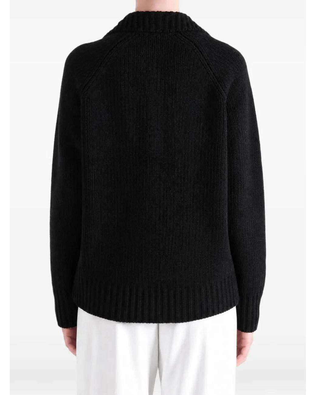 Auralee Black Ribbed-Knit Shawl-Collar Cardigan