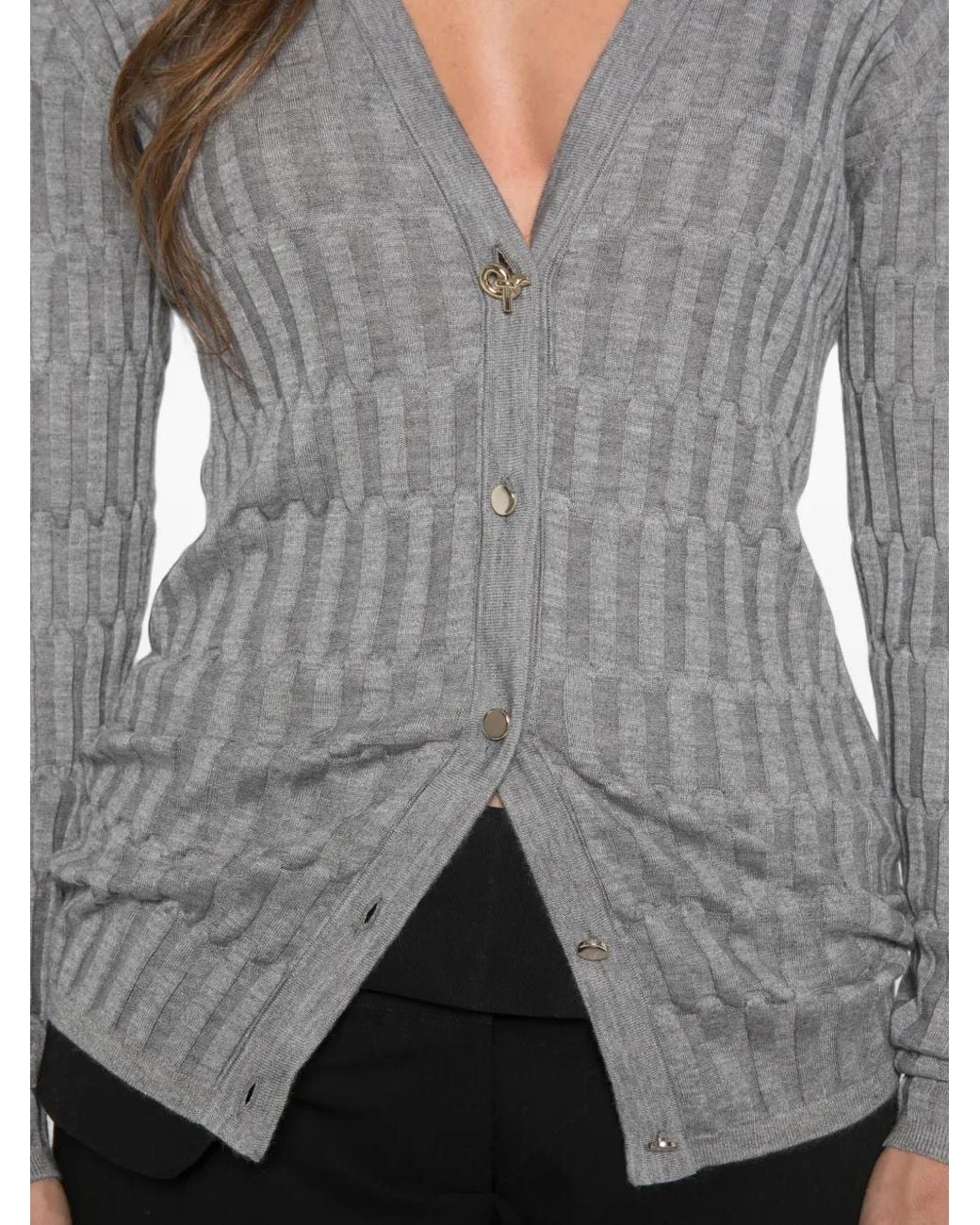 Fabiana Filippi Gray Cardigan En Maille Nervurée À Col V