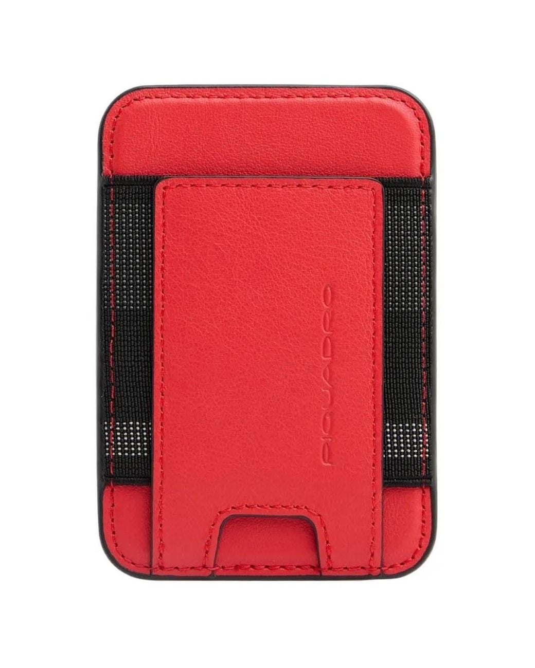 Piquadro Red Logo-Engraved Leather Cardholder for men