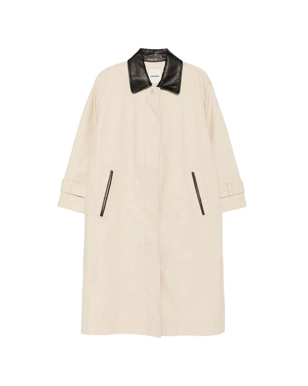 Sandro Natural Leather-Collar Single-Breasted Coat