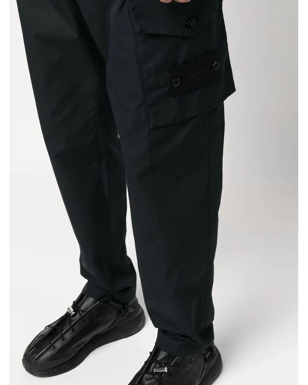 Stone Island Black Compass-Patch Cargo Trousers for men