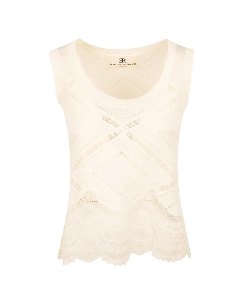 Ermanno Scervino Natural Haut Bordé De Dentelle En Maille Pointelle