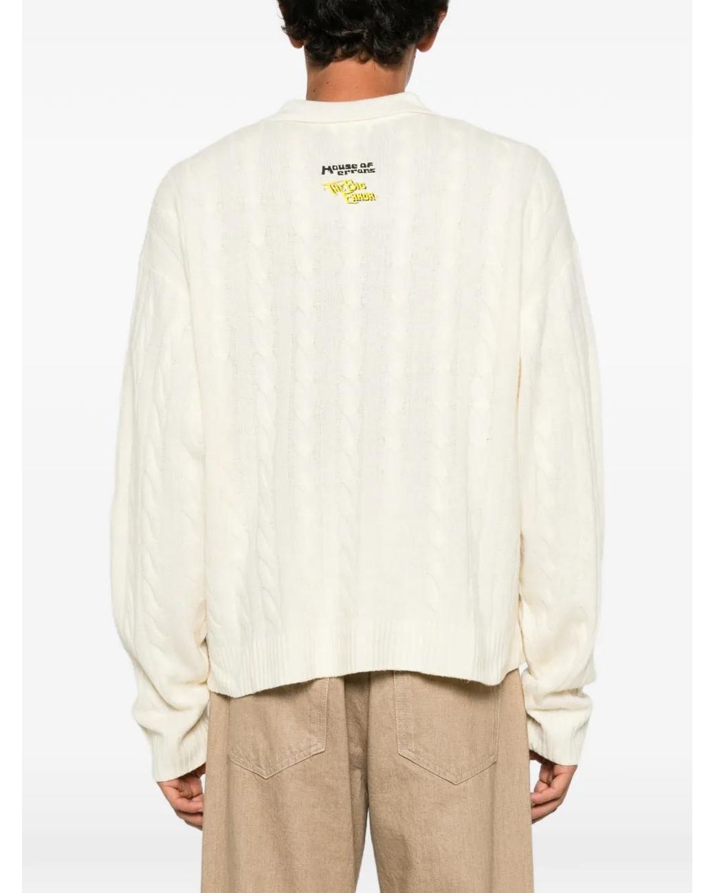 House of Errors White Cable-Knit Graphic-Print Polo Shirt for men