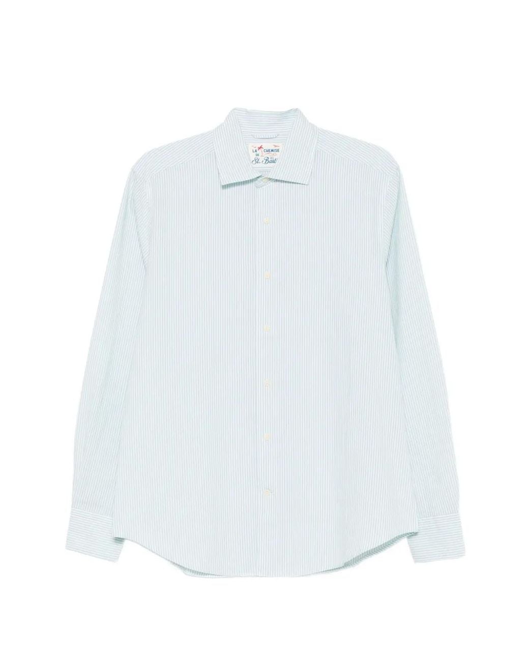 Mc2 Saint Barth White Seersucker Cotton Shirt Pamplona With Stripes for men