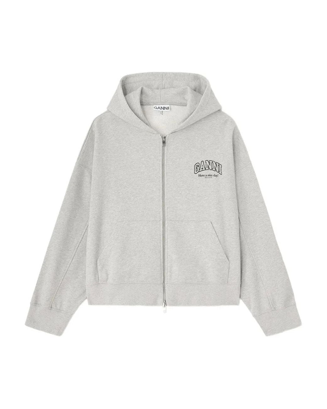 Ganni White Logo-Print Zip-Up Hoodie