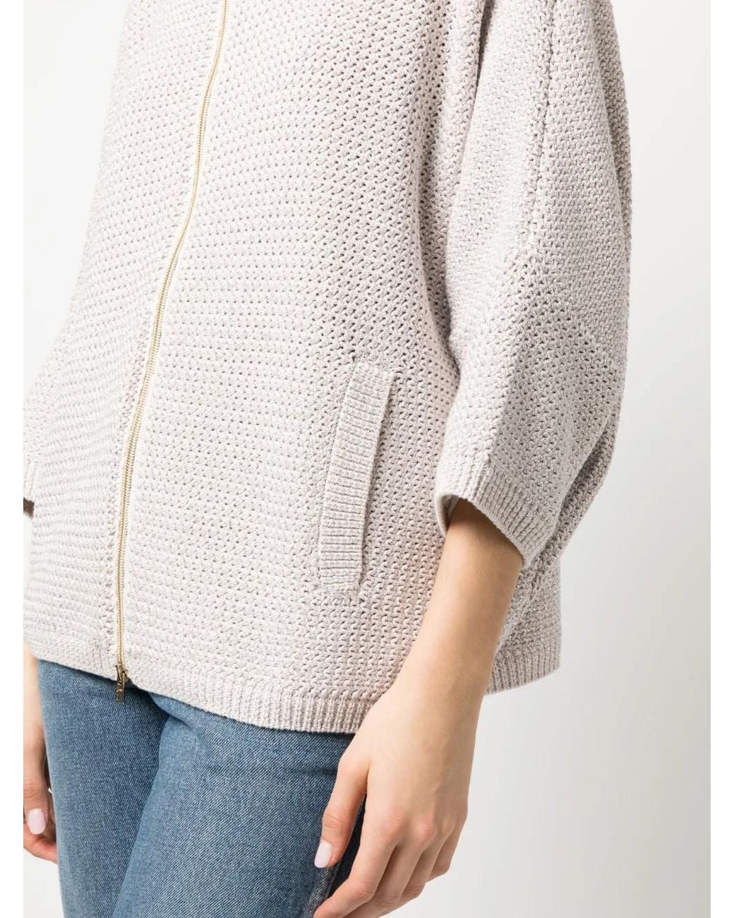 Herno White High-Neck Knitted Cardigan