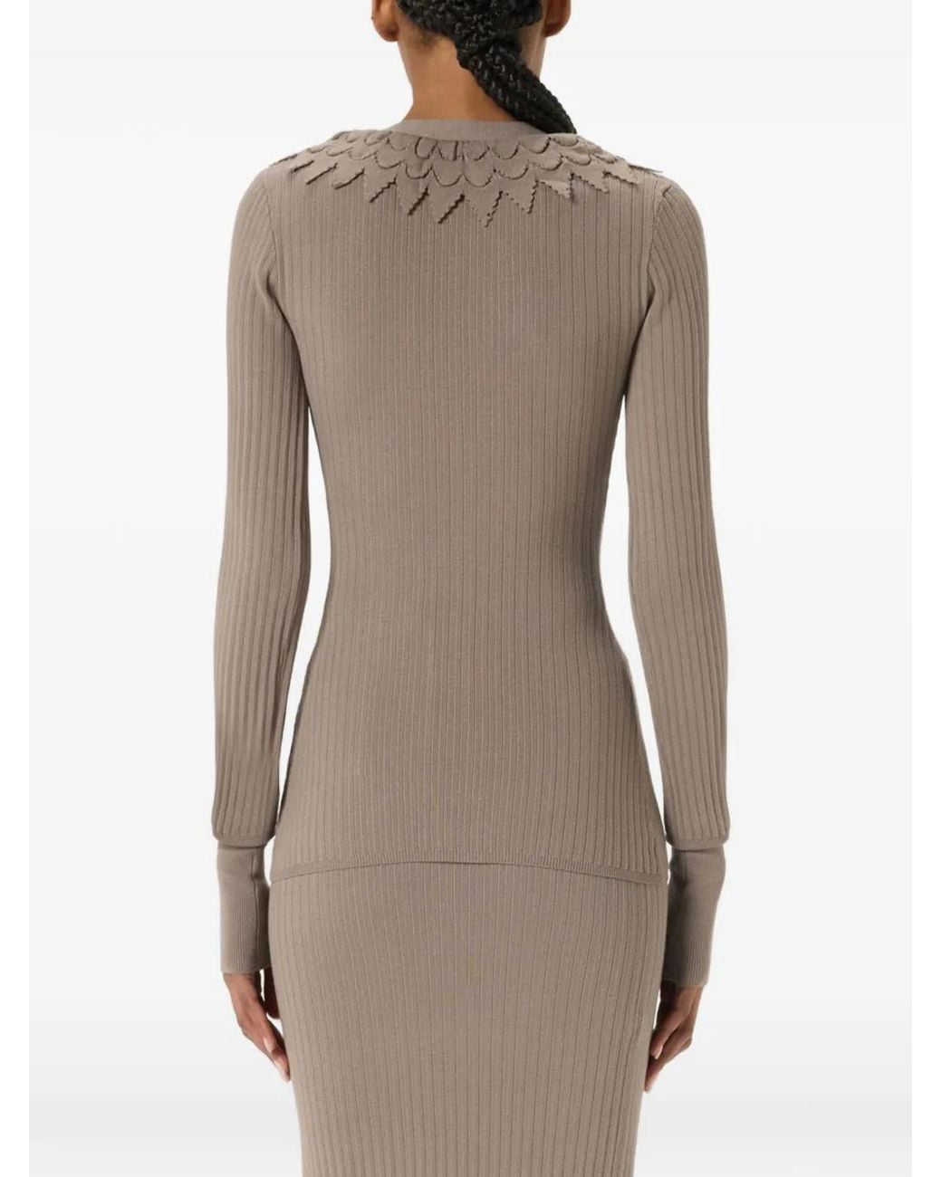 Blumarine Gray Knit Cardigan With Ruches