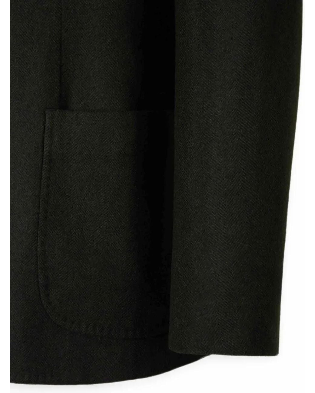 Boglioli Black Herringbone-Pattern Mandarin-Collar Blazer for men