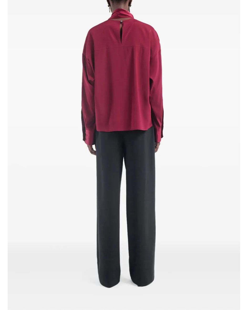 Maria McManus Red Scarf Buttoned-Cuffs Blouse