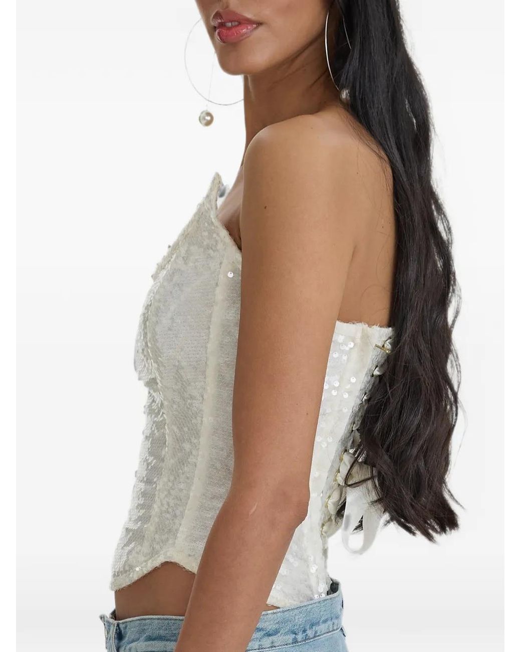 MOOS STUDIO White Moonlight Sequin-Embellished Corset Top