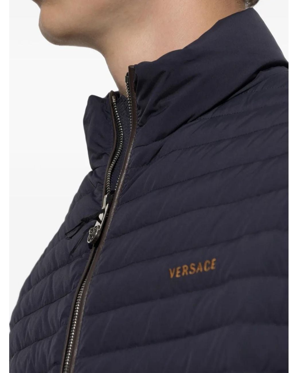Versace Blue Logo-Embroidered Puffer Jacket for men
