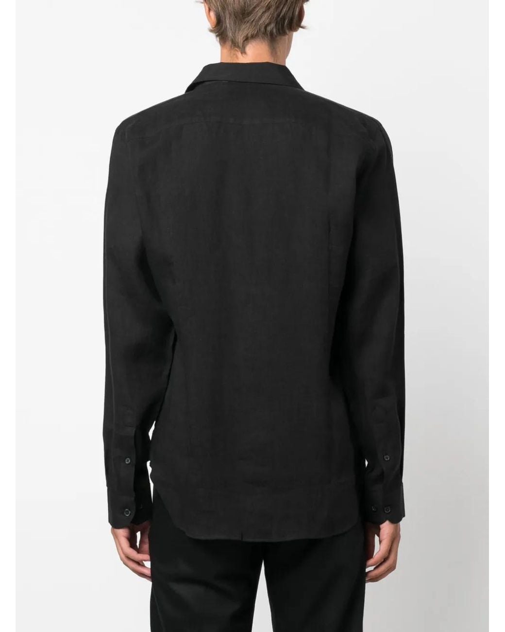 Orlebar Brown Black Giles Long-Sleeve Linen Shirt for men